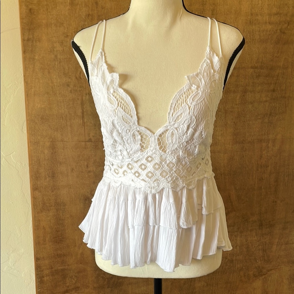 Free People White Lace Adella Cami Top